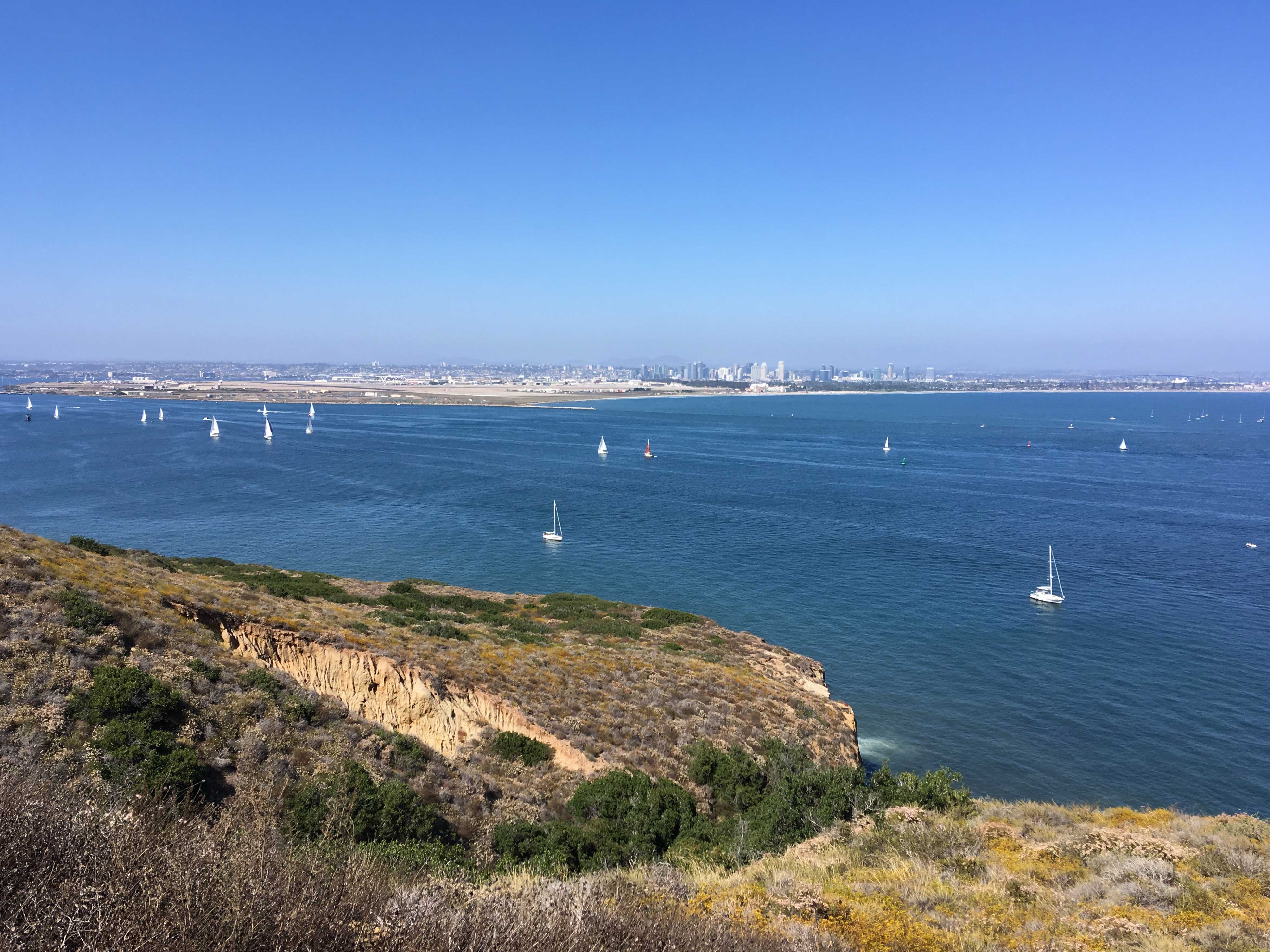 San Diego coast with sail boats